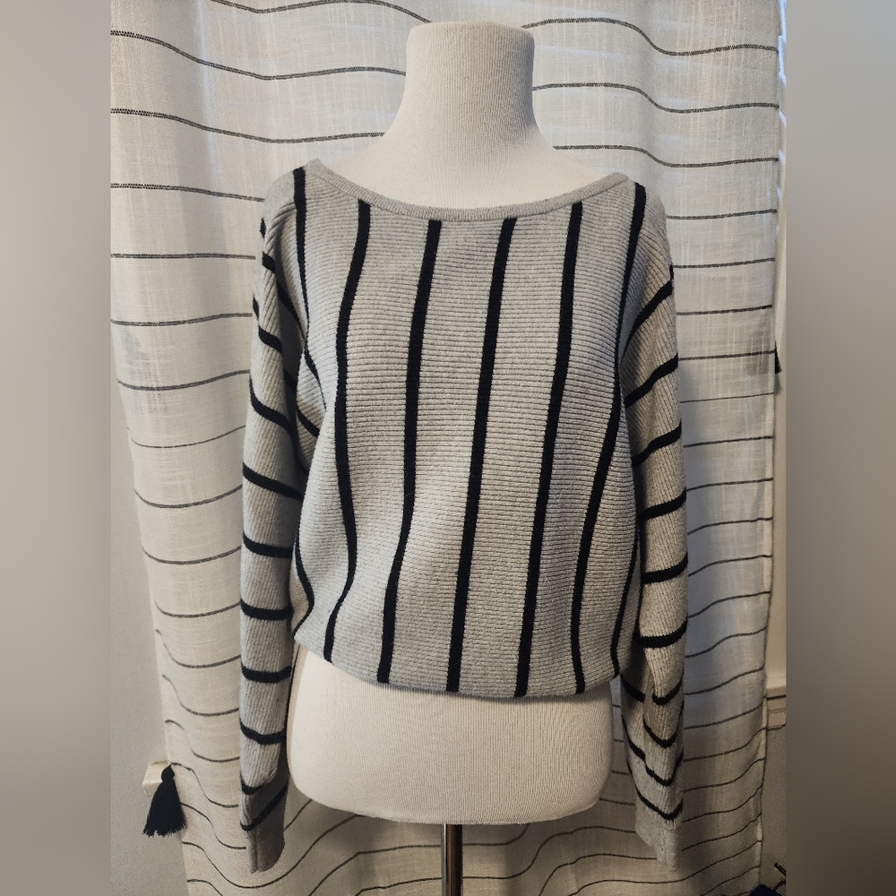 EXPRESS Striped Black and Gray Sweater